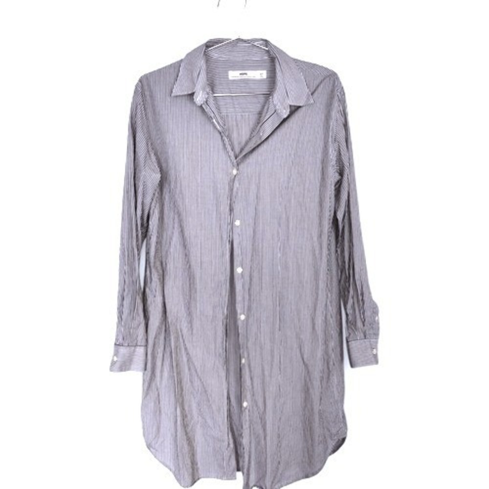 HOPE‎ Womens Unravel Dress Sz 8 Navy Stripes Button Front Collar Academia Casual